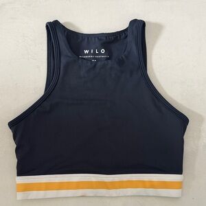 WILO Women's Navy Sports Top with Yellow Stripe